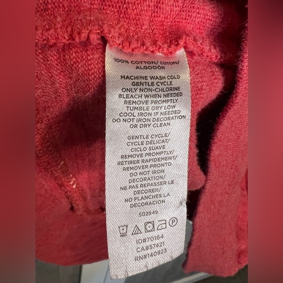 295. LOFT Red Hoodie with Cream Drawstrings Small - Picture 4 of 6